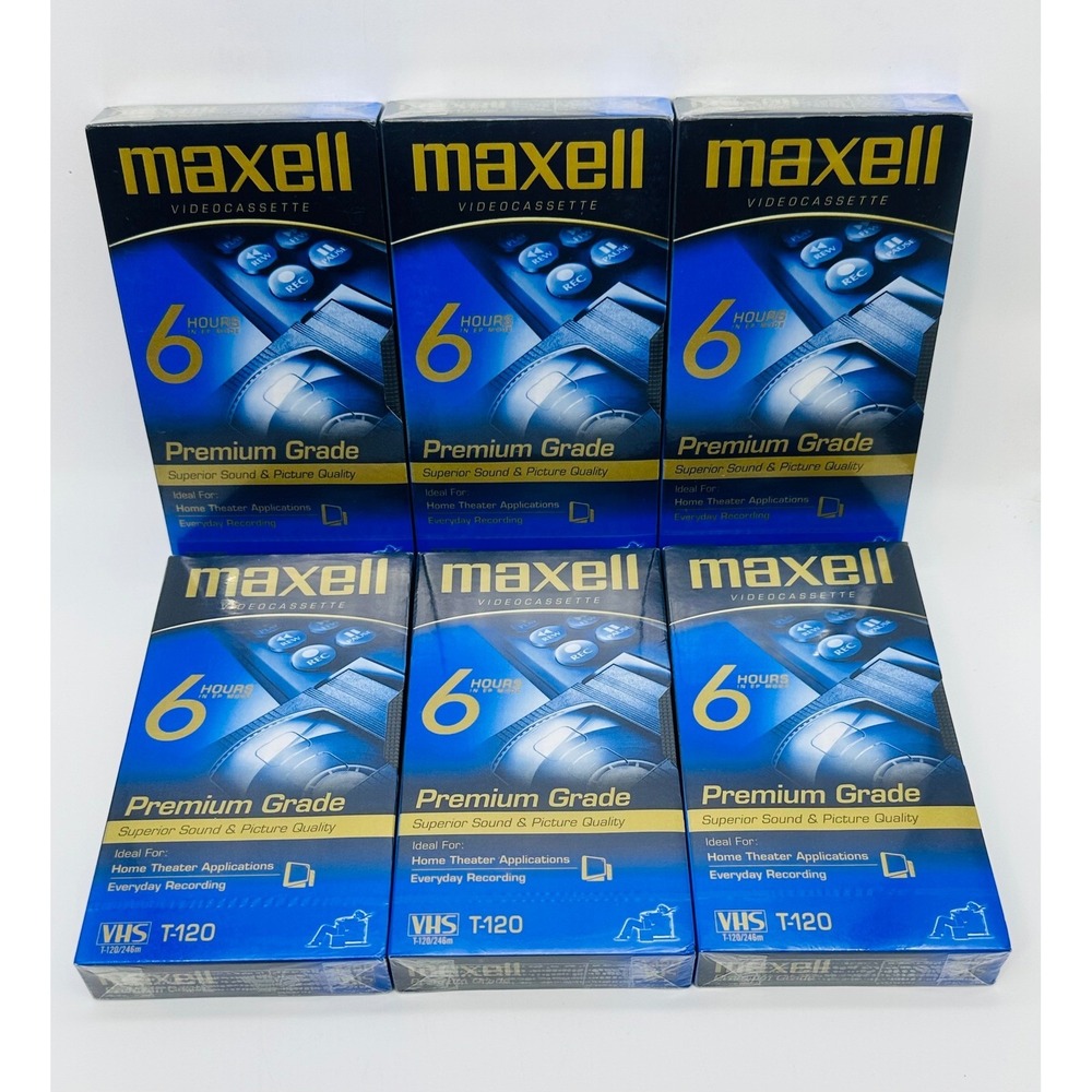 Lot of 6 Maxell T-120 VHS Premium Grade Blank Video Cassette Tapes New Sealed